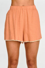 Swing Of Things Lace Trim Shorts Mocha