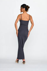 Strike A Pose Ribbed Maxi Skirt Charcoal