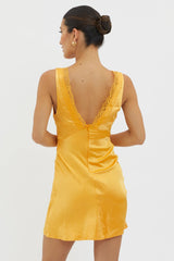Ivonne Lace Trim V-Neck Mini Dress Tangerine