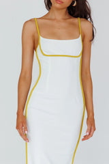 Sunny Coast Piping Trim Maxi Dress White/Yellow