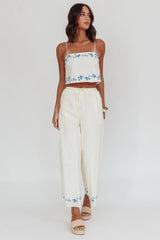 Sorrento Summer Embroidered Wide-Leg Pants Beige