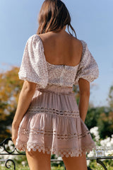 Sweet Romance Sweetheart Neckline Crop Top Floral Print White