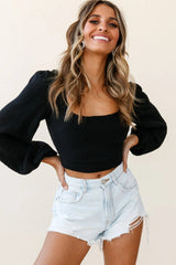 Love Like This Balloon Sleeve Open Back Crop Top Black