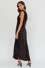 Scarlett One-Shoulder Pleat Maxi Dress Black