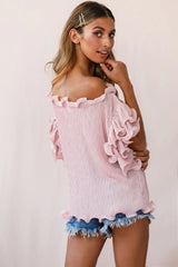 Miranda Ruffle Sleeve Top Blush