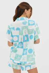 Just A Hunch Button Shirt Shell Print Green Multi