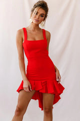 Heartbreaker Open Back Pleated Hem Dress Red