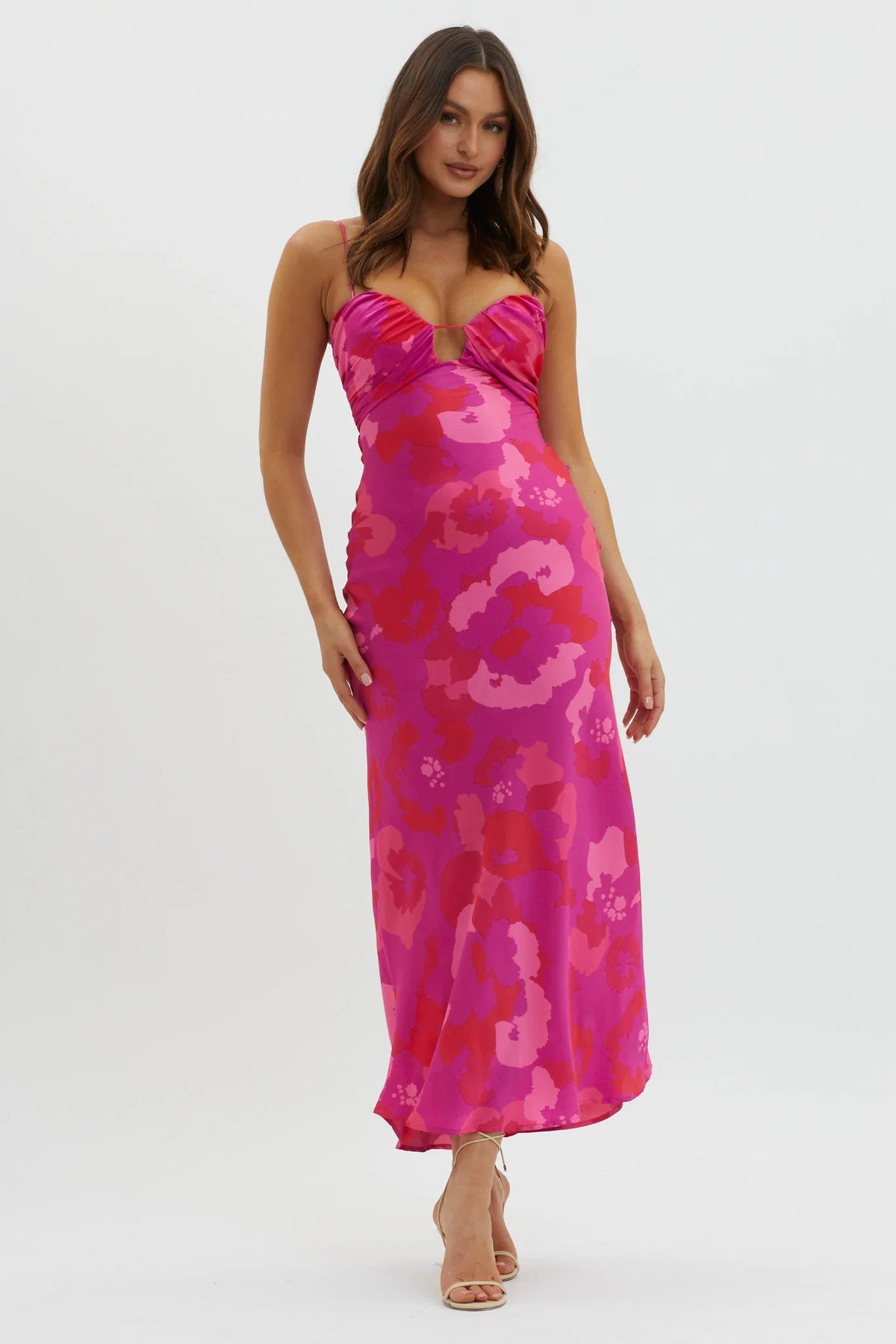 In A Daze Gathered Bust Midi Dress Pink