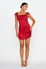 Invites Only Lace Shoulder Mini Dress Red