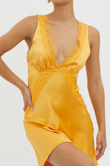 Ivonne Lace Trim V-Neck Mini Dress Tangerine