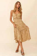 Stealing Kisses Frill Trim Maxi Dress Leopard Print Khaki