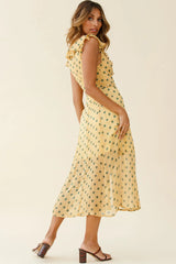 Karina Frill Neckline Midi Dress Polka Dot Print Mustard