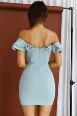 Rossi Off-Shoulder Double Ruffle Dress Blue