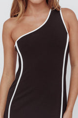 Ivanka One Shoulder Contrast Piping Dress Black