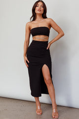 Nohemi Strapless Diamante Midi Dress Black