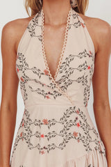 Saint Malo Halterneck Maxi Dress Floral Beige
