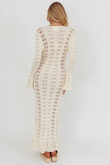 Portside Long Sleeve Knit Maxi Dress Cream