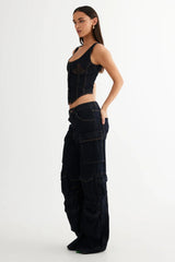 LIONESS After Hours Corset Dark Denim