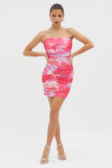 Logan Strapless Ruched Dress Floral Pink
