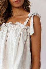 Journey Tied Shoulder Elasticated Neckline Top Beige