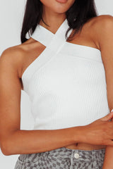 Kansas Crossover Neck Knit Top White