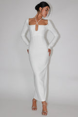 Samantha Pearl Trim Midi Dress White