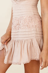 Storybook Cap Sleeve Pintuck Detail Dress Stone