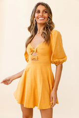 Sweet Dreams Puff Sleeve Bow Detail Dress Sunset