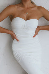 Pernille Strapless Ruched Knee Length Dress White