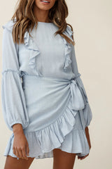 Tila Long Balloon Sleeve Wrap Front Dress Grey