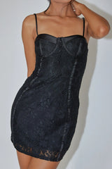 Take A Risk Lace Satin Trim Mini Dress Black