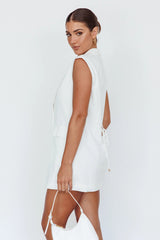 Isa Sleeveless Button Mini Dress White