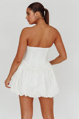 Monti Strapless Bubble Hem Mini Dress White