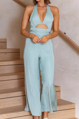 Guest List Halterneck Open Back Jumpsuit Pistachio