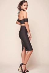 Logan Vegas Nightclub Exposed Midriff Bodycon Dress Black