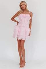 Sweetest Things Frill Trim Rosette Mini Dress Pink