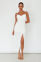 Samba Night Drawstring Ruched Midi Dress White