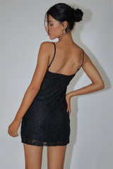 Take A Risk Lace Satin Trim Mini Dress Black