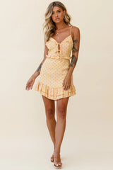 Lady Marmalade String Tie Bust Frill Dress Spotty Yellow