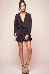 Hayley Classy Tuxedo Romper Black