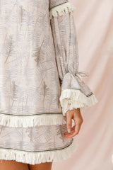 Lily Fringe Trim Swing Dress Beige