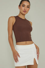 Mayra Crew Neck Crop Top Brown