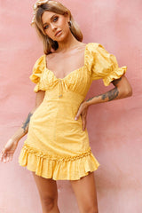 Hayden Puff Sleeve Eyelet Embroidery Dress Yellow