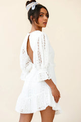 Sweet Sunshine Cut-Out Back Embroidery Dress White
