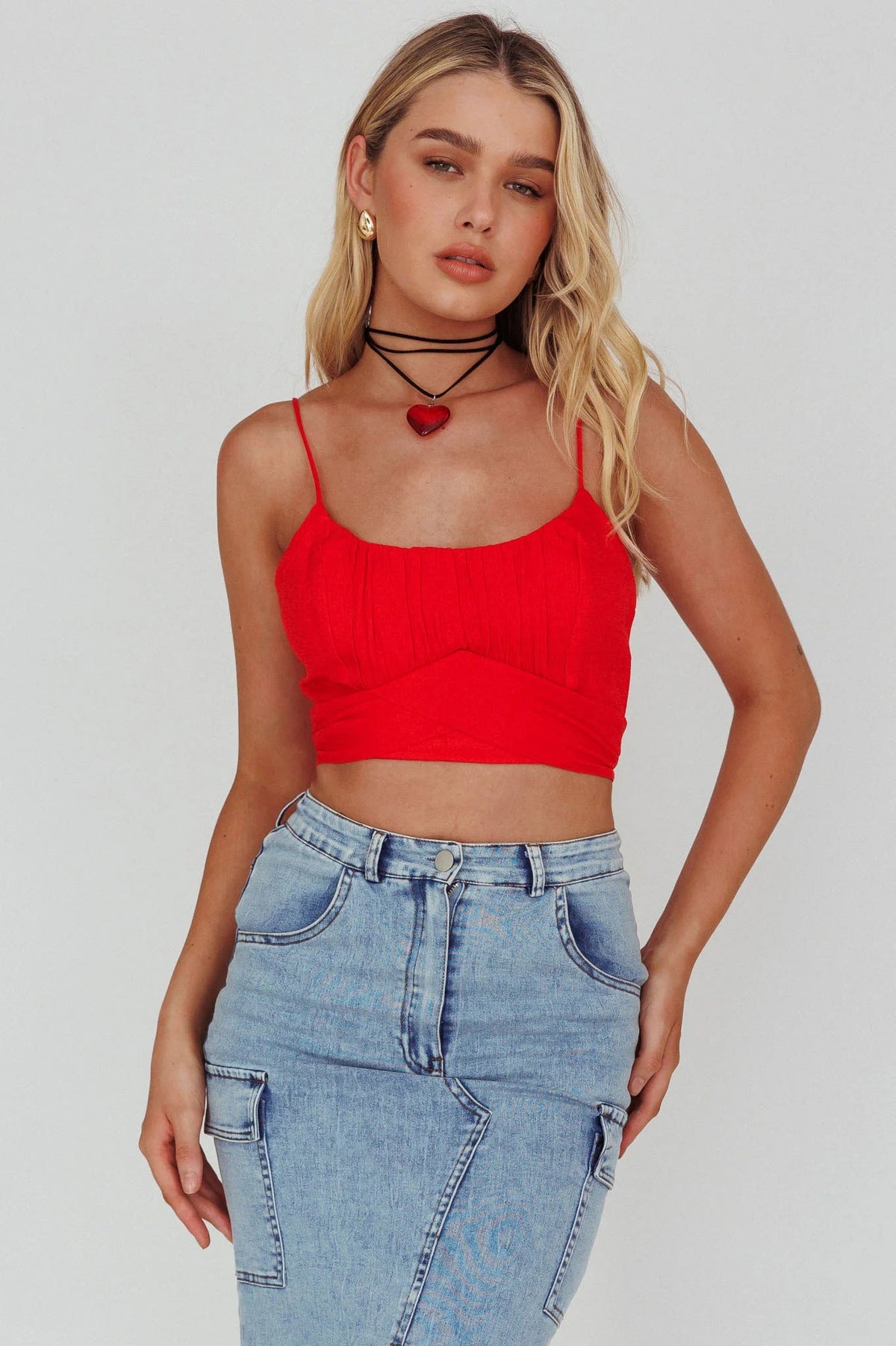 Linka Cami Strap Crop Top Red