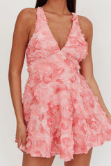 Lavalle Criss-Cross Embellished Mini Dress Pink