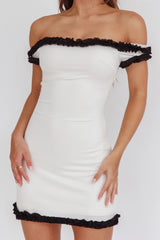 Maysie Off-Shoulder Frill Trim Mini Dress Cream