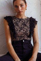 Spring Fling Frill Trim Lace Bodysuit Black