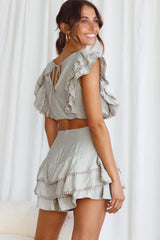 Wild And Free Pintuck Pleat And Layered Ruffle Shorts Pistachio