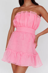 Marisela Strapless Frill Hem Mini Dress Peony Pink